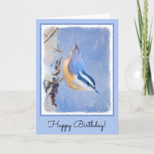 Carte Nuthatch à poitrine rouge Peinture d'art original  (Devant)