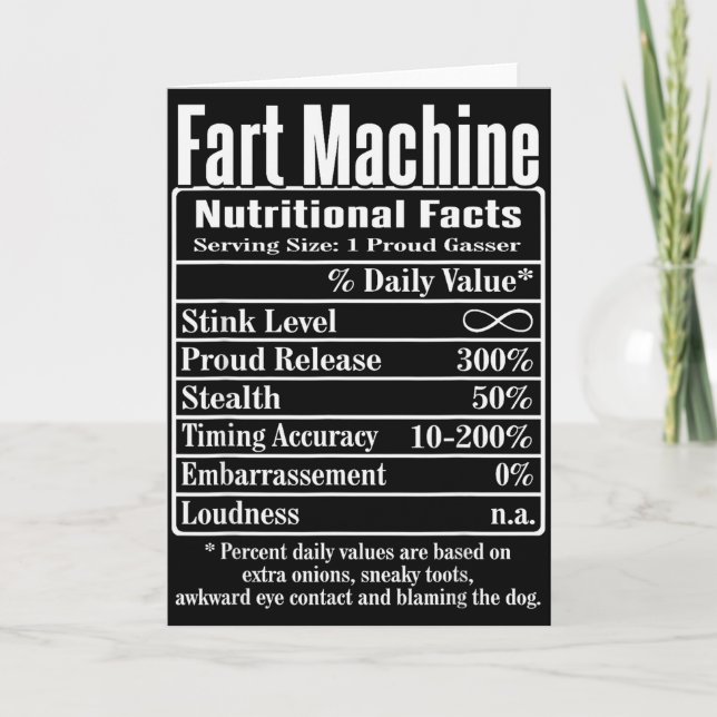 Carte Nutrion Facts Fart Machine Dad Jokes Funny Farting (Devant)