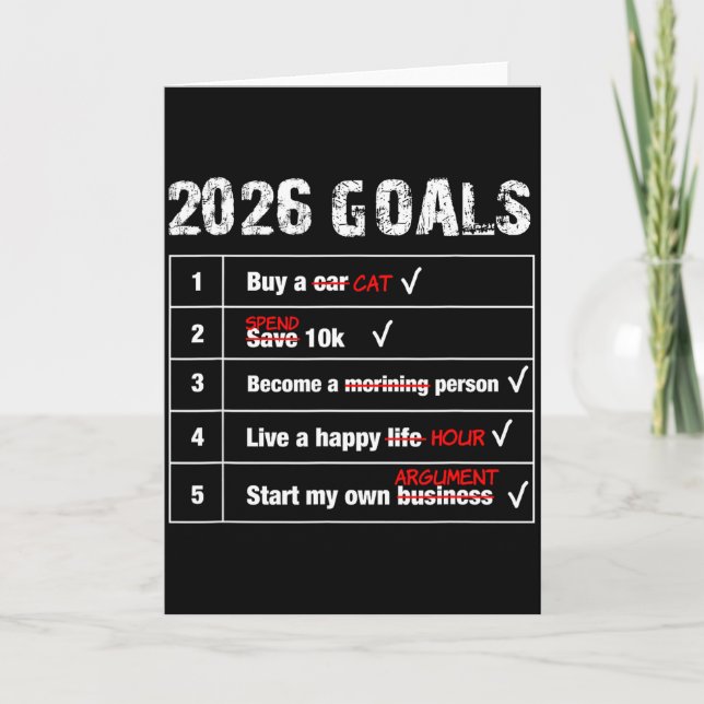 Carte Objectifs drôles 2026 Nouvel An Sarcastique  (Devant)