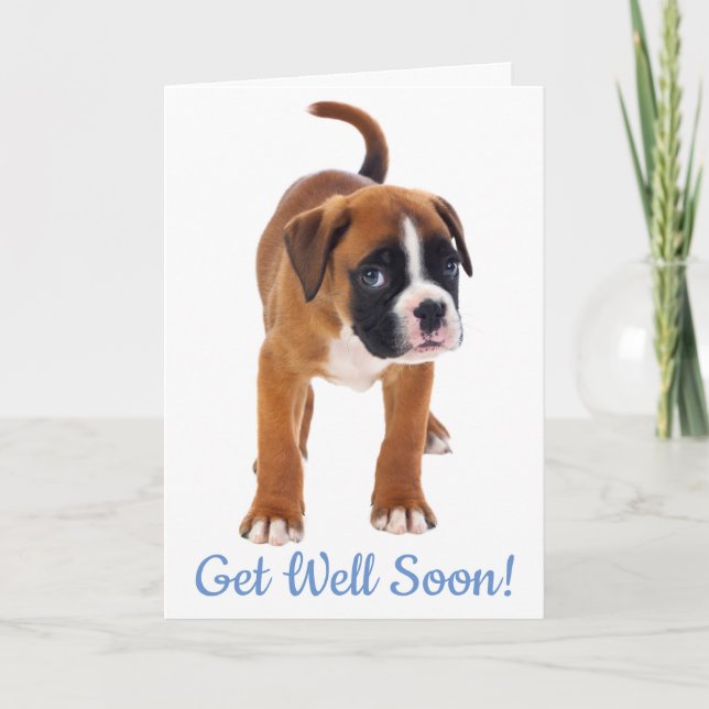 Carte Obtenez Bien Bientôt Boxer Chien Greeting Card - V (Devant)