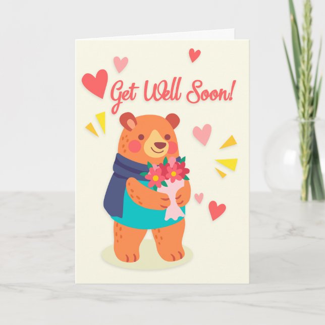 Carte Obtenez bien Bientôt mignon ours avec des salutati (Devant)
