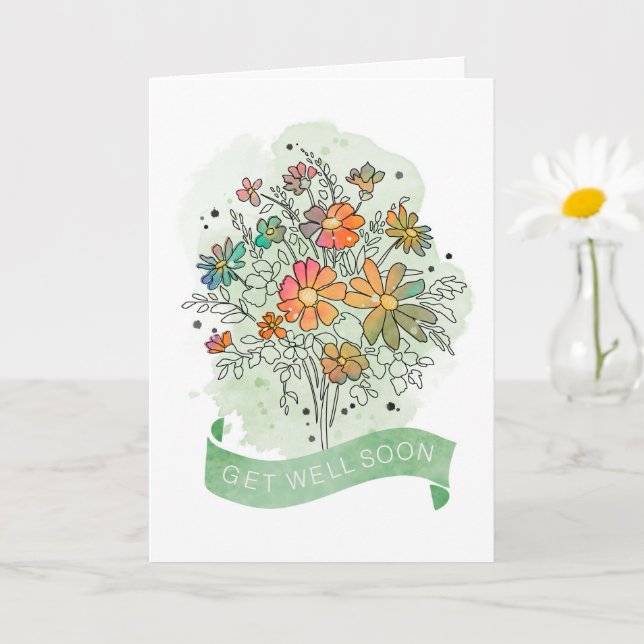 Carte Obtenez bien Sketchic Aquarelle Bouquet floral (Petite plante)