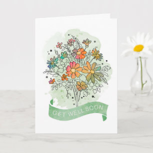 Carte Obtenez bien Sketchic Aquarelle Bouquet floral