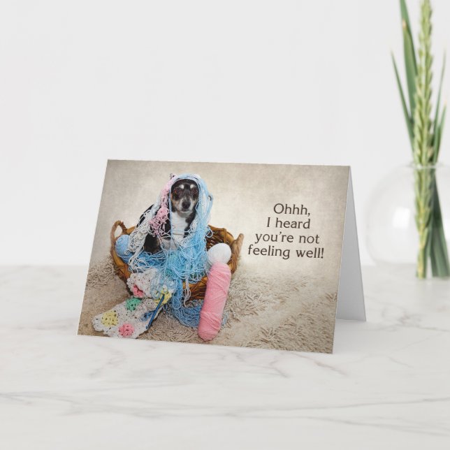 CARTE OBTENEZ-VOUS BIEN - HUMOUR - CHIEN EN YARN (Devant)