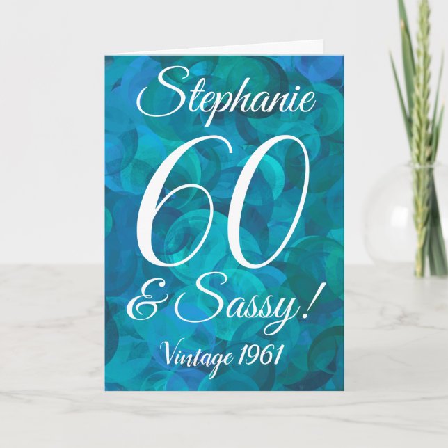 Carte Océan Abstrait Blue Turquoise 60 et Sassy Birthday (Devant)