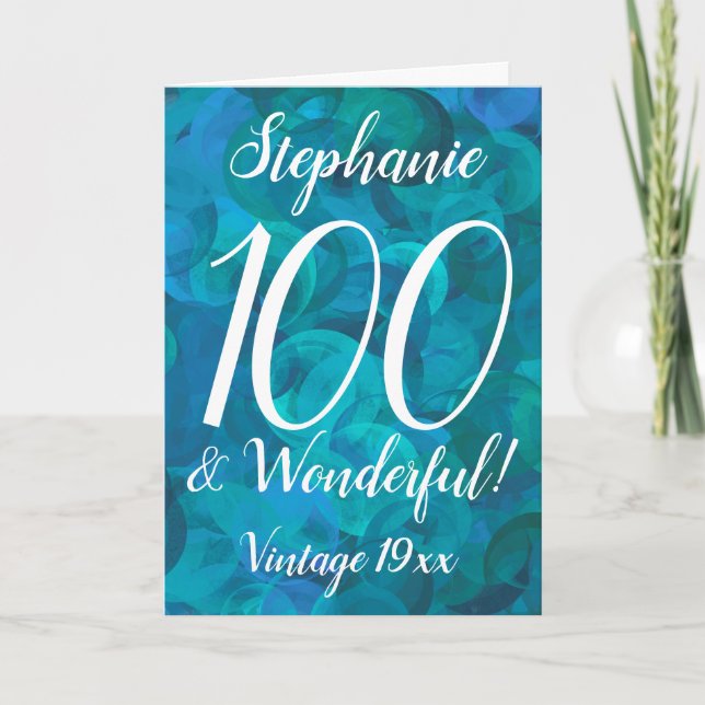 Carte Ocean Blue Turquoise 100 et merveilleux anniversai (Devant)