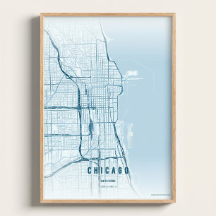Carte océanique de Chicago Impression d'art mural 