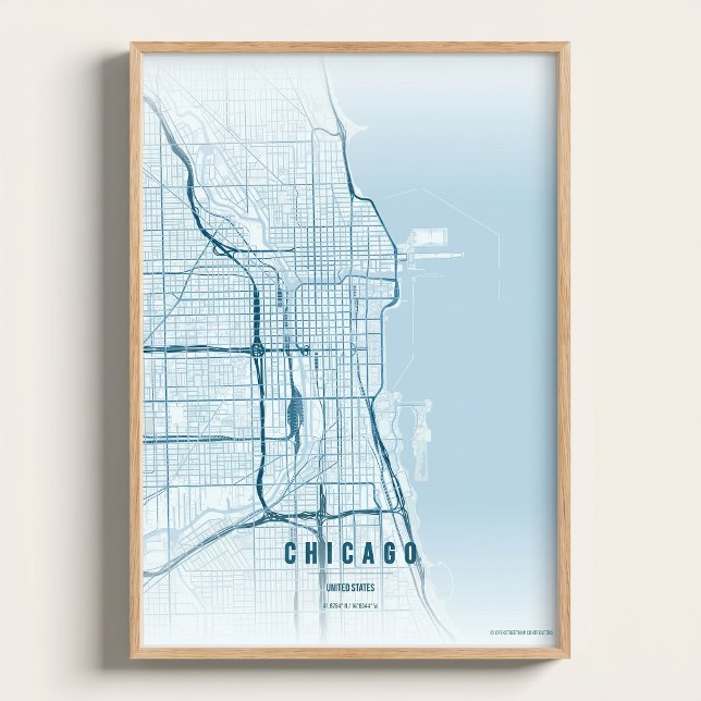 Carte océanique de Chicago Impression d'art mural  (Créateur téléchargé)