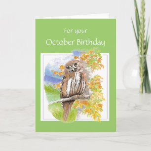 Carte Octobre Anniversaire, Chouette d'automne Oiseau