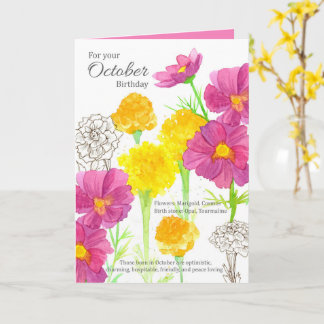 Carte Octobre Anniversaire Cosmos Marigold Mois de naiss