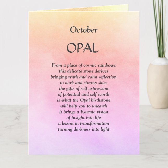 Carte Octobre anniversaire de naissance Opal Salutation (Devant)
