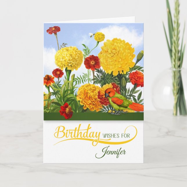 Carte Octobre Anniversaire Marigold Garden avec nom (Devant)