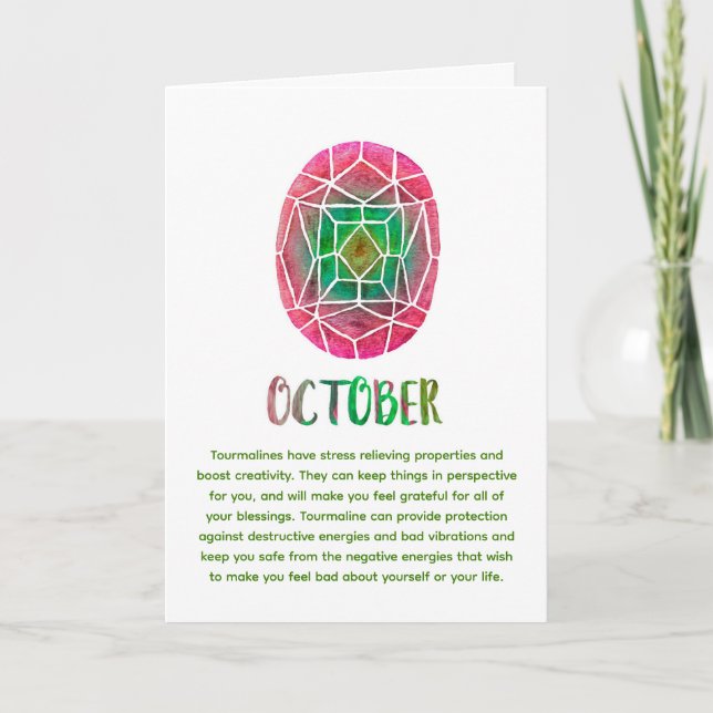 Carte Octobre Birthstone Aquarelle Tourmaline Anniversai (Devant)