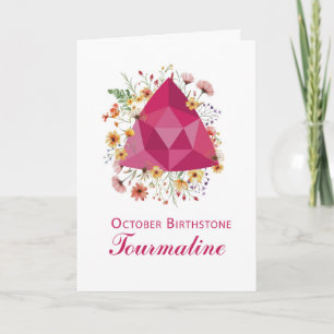 Carte Octobre Birthstone Tourmaline Anniversaire Fleurs