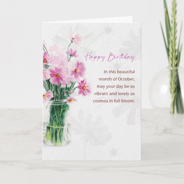 Carte Octobre Mois De Naissance Fleur Anniversaire Avec  (Devant)
