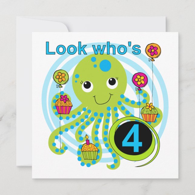 Carte Octopus 4e anniversaire T-shirts et cadeaux (Devant)