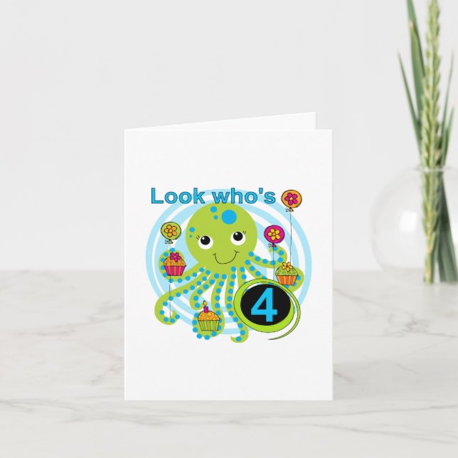 Carte Octopus 4e anniversaire T-shirts et cadeaux (Devant)