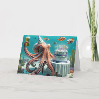Carte Octopus d'anniversaire avec une bière