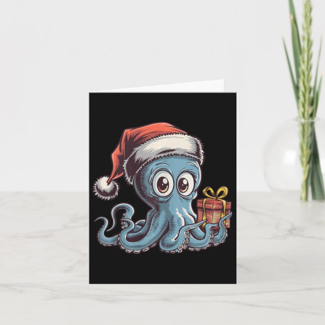 Carte Octopus De Noël Drôle Avec Chapeau De Père Noël Po (Devant)