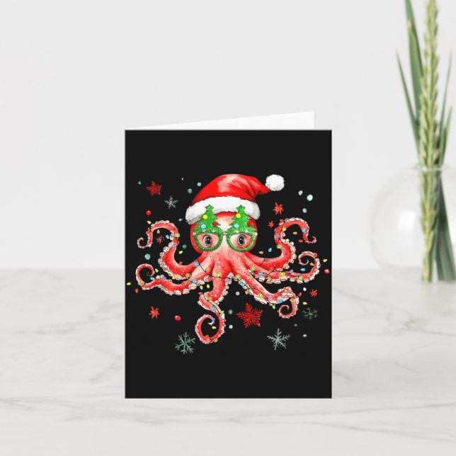 Carte Octopus Gles Santa Hat Christmas Light Ocean Anima (Devant)