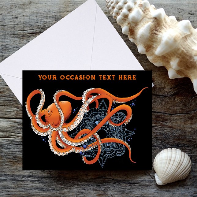 Carte Octopus Orange Mandala bleu (Créateur téléchargé)