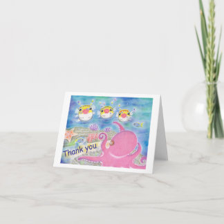 Carte Octopus porcupine fish Music Kids Thank you card