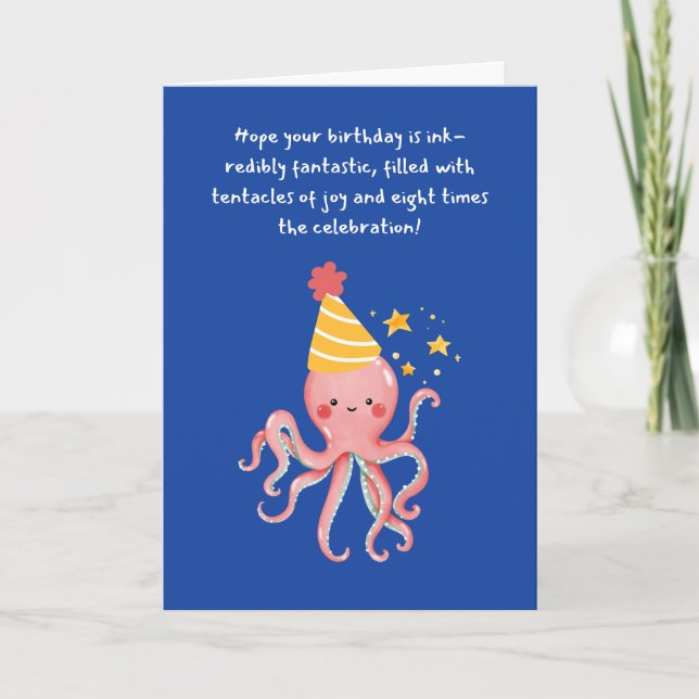 Carte Octopus Tentacle de la joie Whimsy Blue Anniversai (Devant)