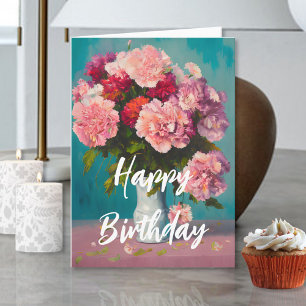 Carte Oeillets de printemps rose Bouquet dans Vase Anniv
