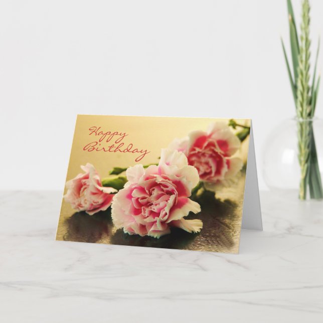 Carte Oeillets de rose de joyeux anniversaire floraux (Devant)