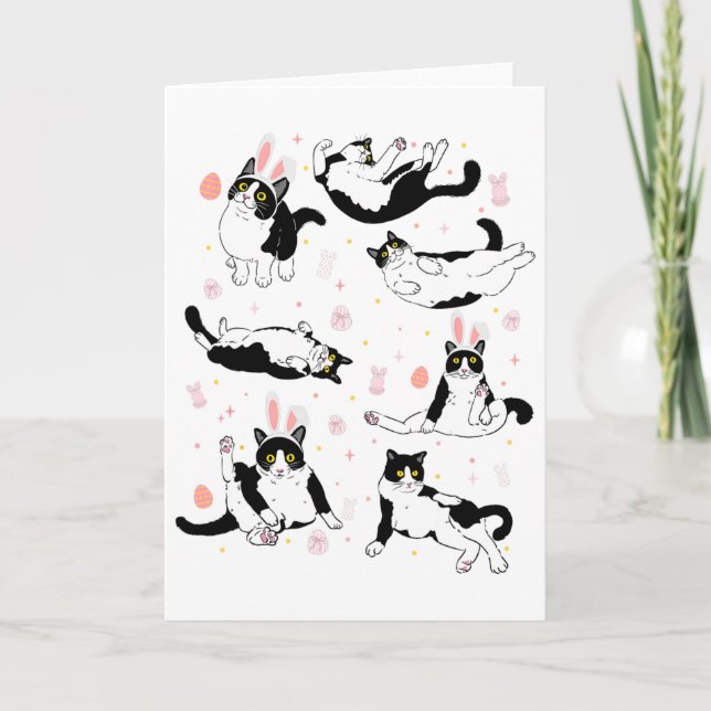 Carte Œuf de Pâques de chat noir drôle Joyeuses Pâques L (Devant)