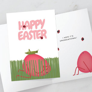 Carte Œuf de Pâques heureux en cachette Scène printani