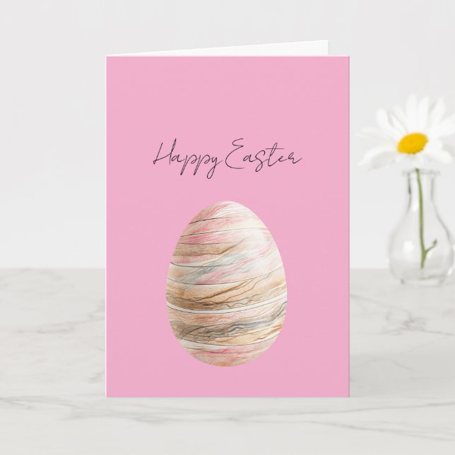 Carte Œuf de Pâques rayé or rose pastel (Petite plante)
