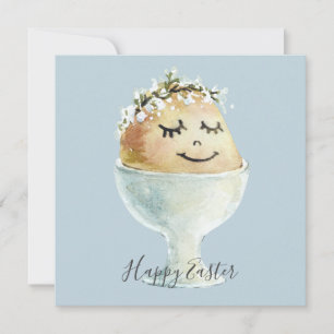 Carte Œuf de Pâques souriant à l'aquarelle dans une tass