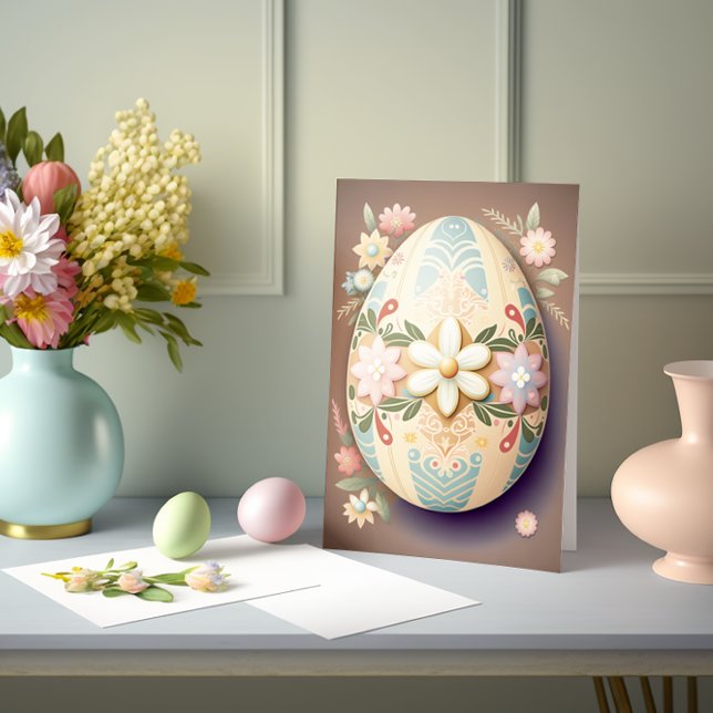 Carte Oeuf décoré de Pâques avec fleurs découpées (Créateur téléchargé)