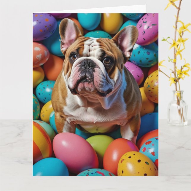 Carte Œufs de Pâques Bulldog (Fleur jaune)