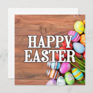 Carte Oeufs de Pâques colorés et fleurs de tulipes