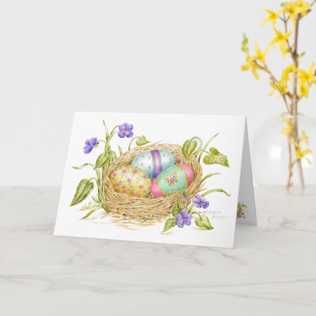 Carte Oeufs de Pâques peints dans le Nest Printemps Natu (Fleur jaune)