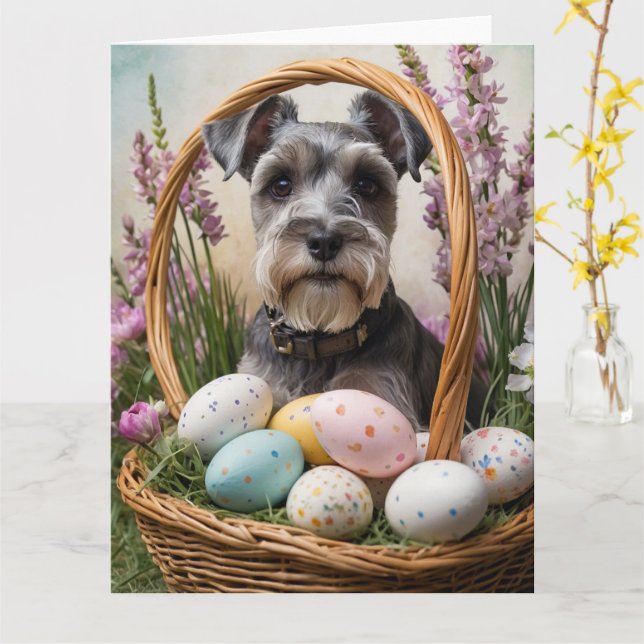 Carte Œufs de Pâques Schnauzer (Fleur jaune)