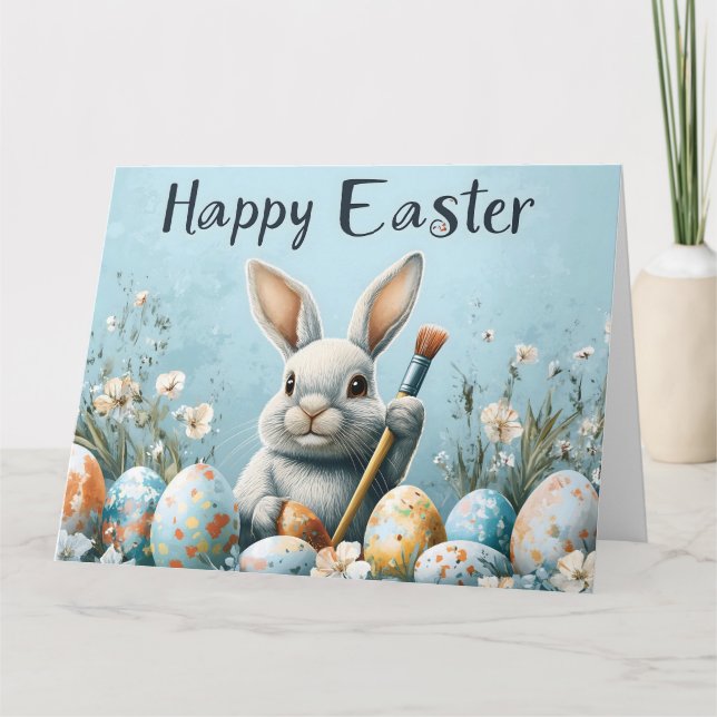 Carte Oeufs de peinture de lapin de Pâques mignons : Art (Devant)