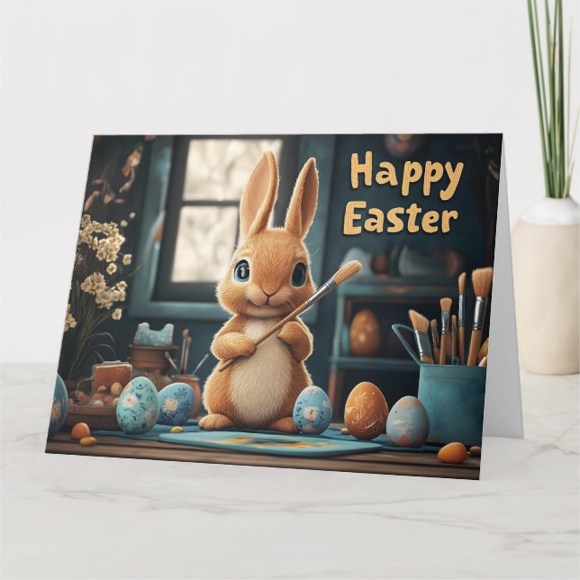 Carte Oeufs de peinture de lapin de Pâques mignons : Art (Devant)