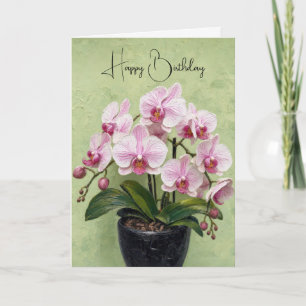 Carte Œuvre d'art en impasto d'orchidée rose pour annive