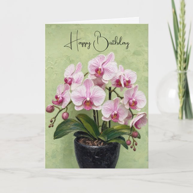 Carte Œuvre d'art en impasto d'orchidée rose pour annive (Devant)