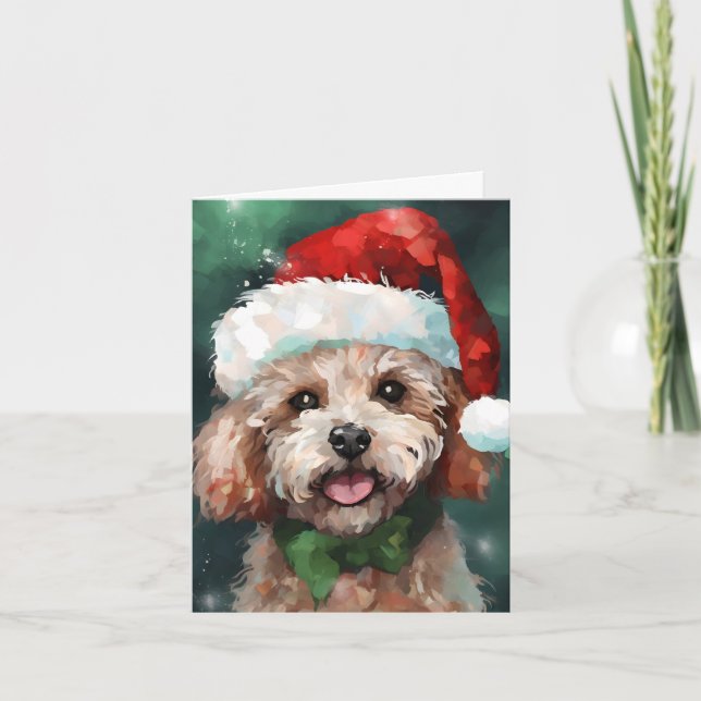 Carte Oeuvre de peinture de la brosse de Noël de caniche (Devant)