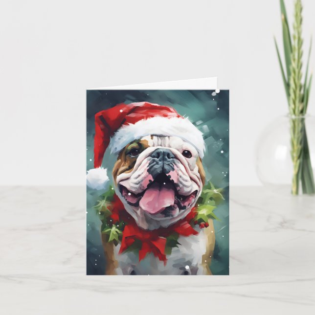 Carte OEuvre de peinture de Noël Bulldog (Devant)