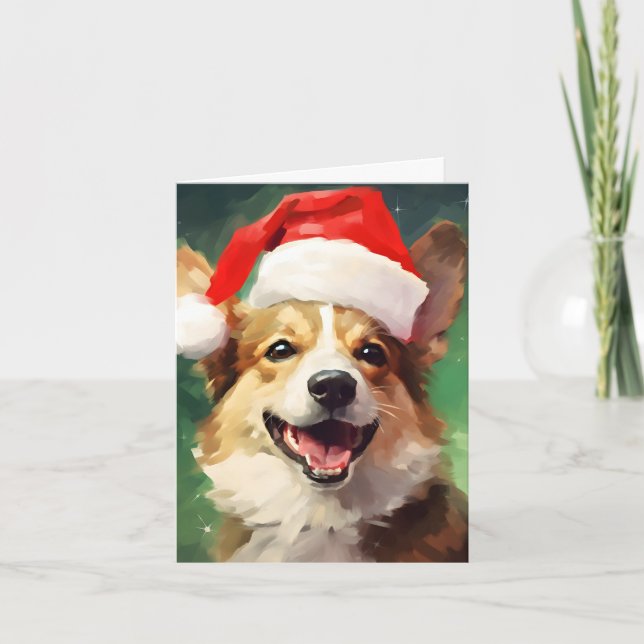Carte OEuvre de peinture de Noël Corgi (Devant)