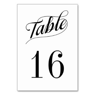 Carte officielle de numéro de table noire et blanc
