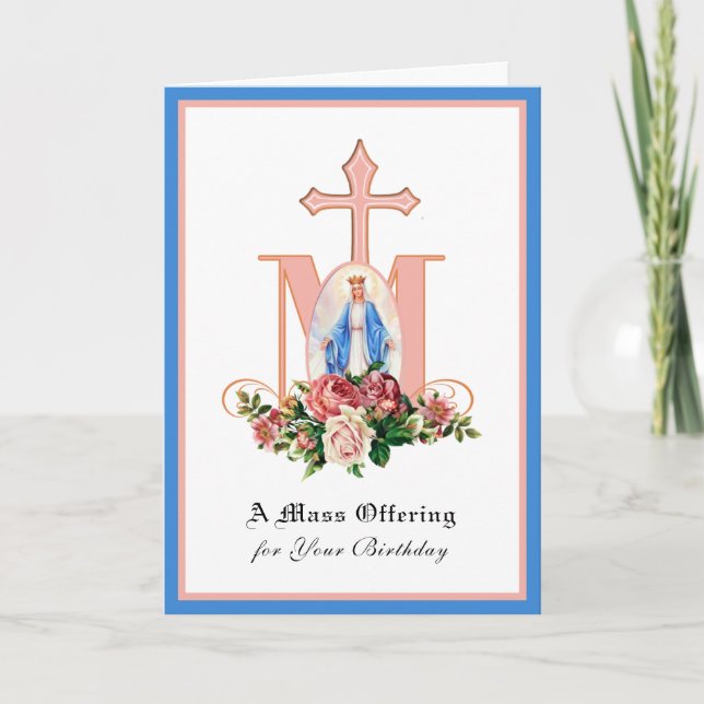 Carte Offrande de messe d'anniversaire catholique Vierge (Devant)