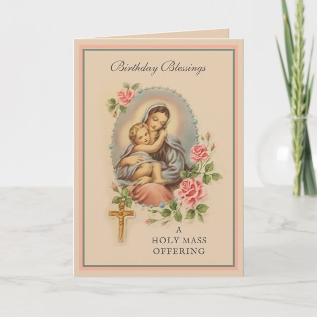Carte Offrande de messe d'anniversaire religieuse Vierge (Devant)