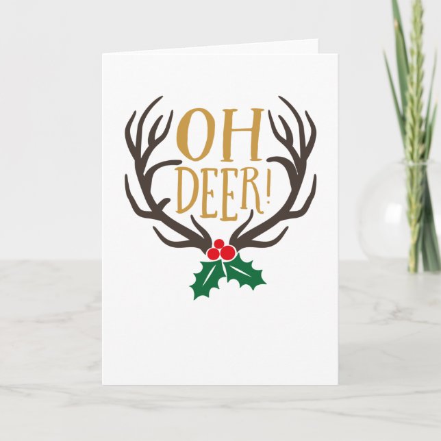 Carte Oh cerf de Noël avec des bois pour Noël (Devant)
