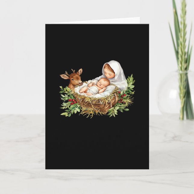 Carte Oh cerf Marie Crèche Noël Jésus  (Devant)